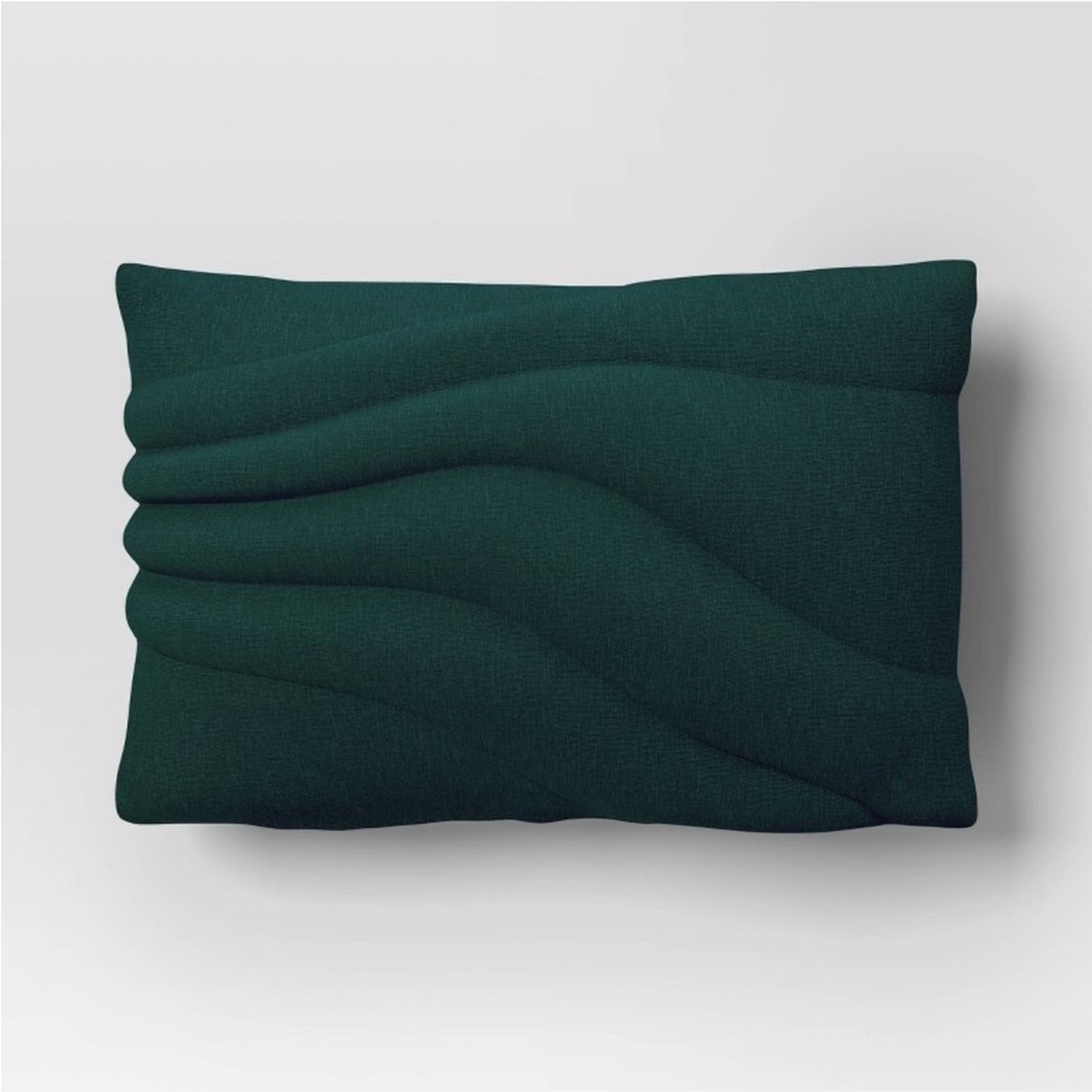 ROOM ESSENTIALS NWT lumbar cotton jersey quilted puff throw pillow -green -12x18